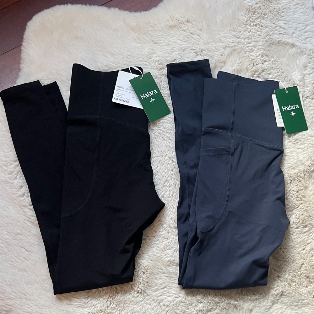 NWT HALARA SoCinched Black and Dark Blue Leggings Duo